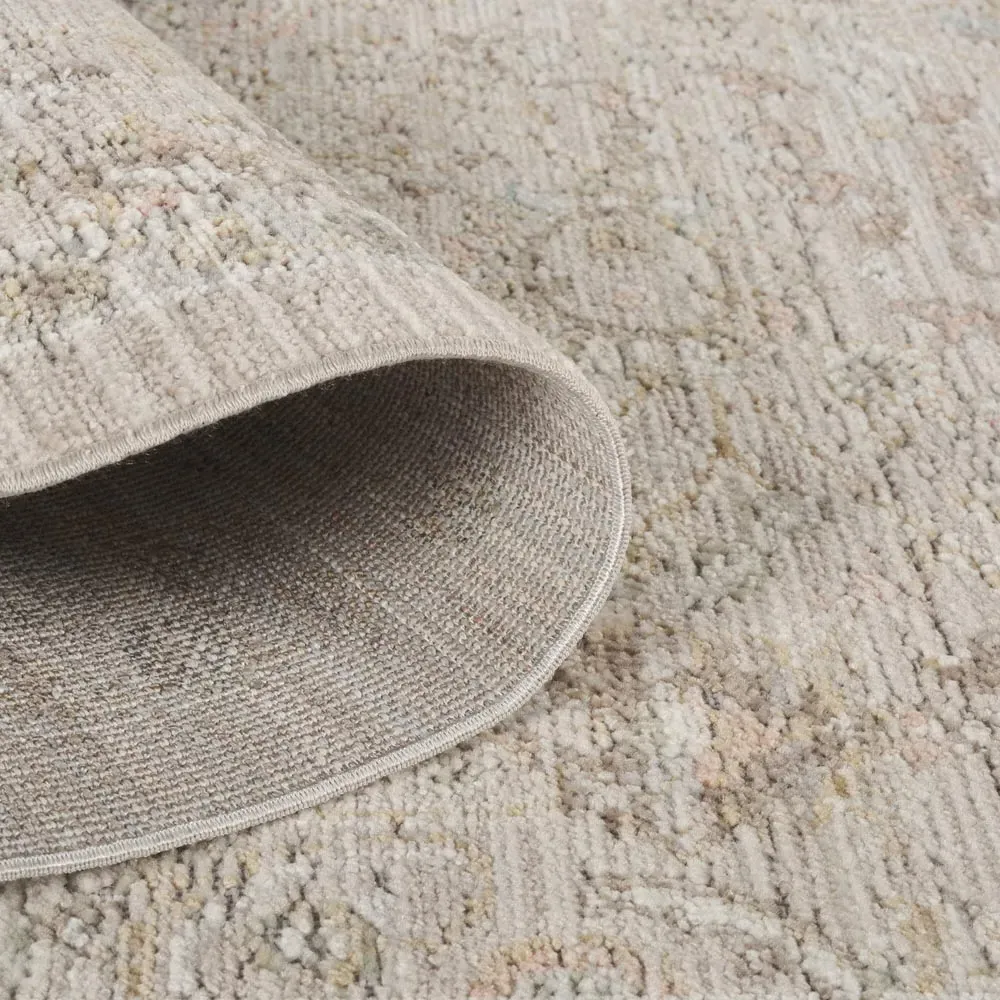 Maia Floral Non Slip Rug - Beige, Polypropylene