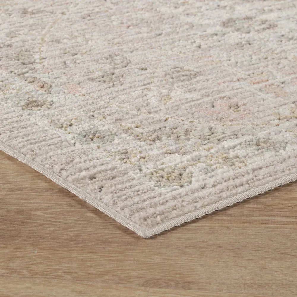 Maia Floral Non Slip Rug - Beige, Polypropylene
