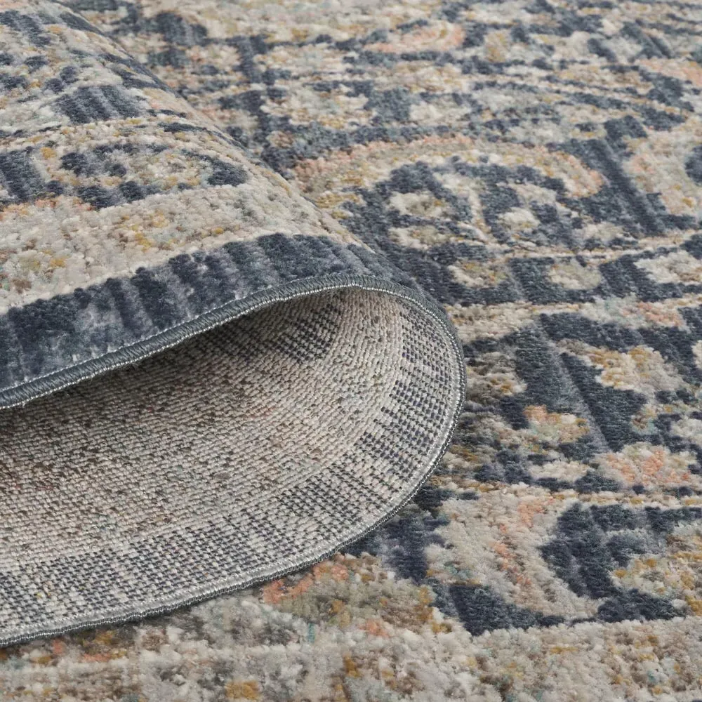 Maia Floral Non Slip Rug - Blue, Polypropylene