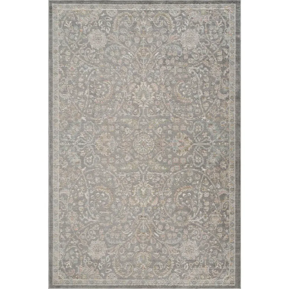 Maia Floral Non Slip Rug - Grey, Polypropylene