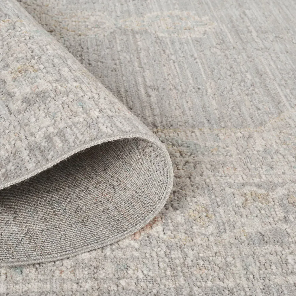 Maia Floral Non Slip Rug - Grey, Polypropylene