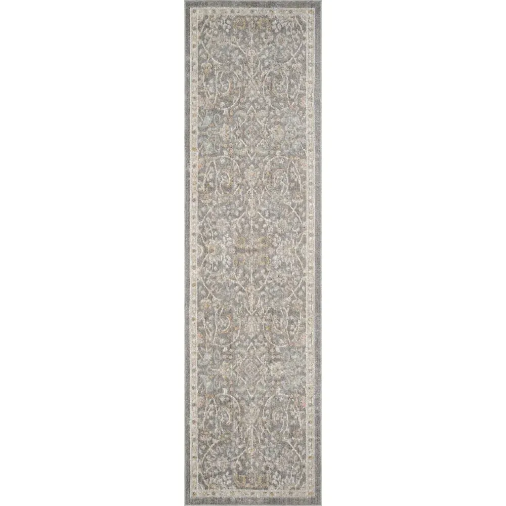 Maia Floral Non Slip Rug - Grey, Polypropylene
