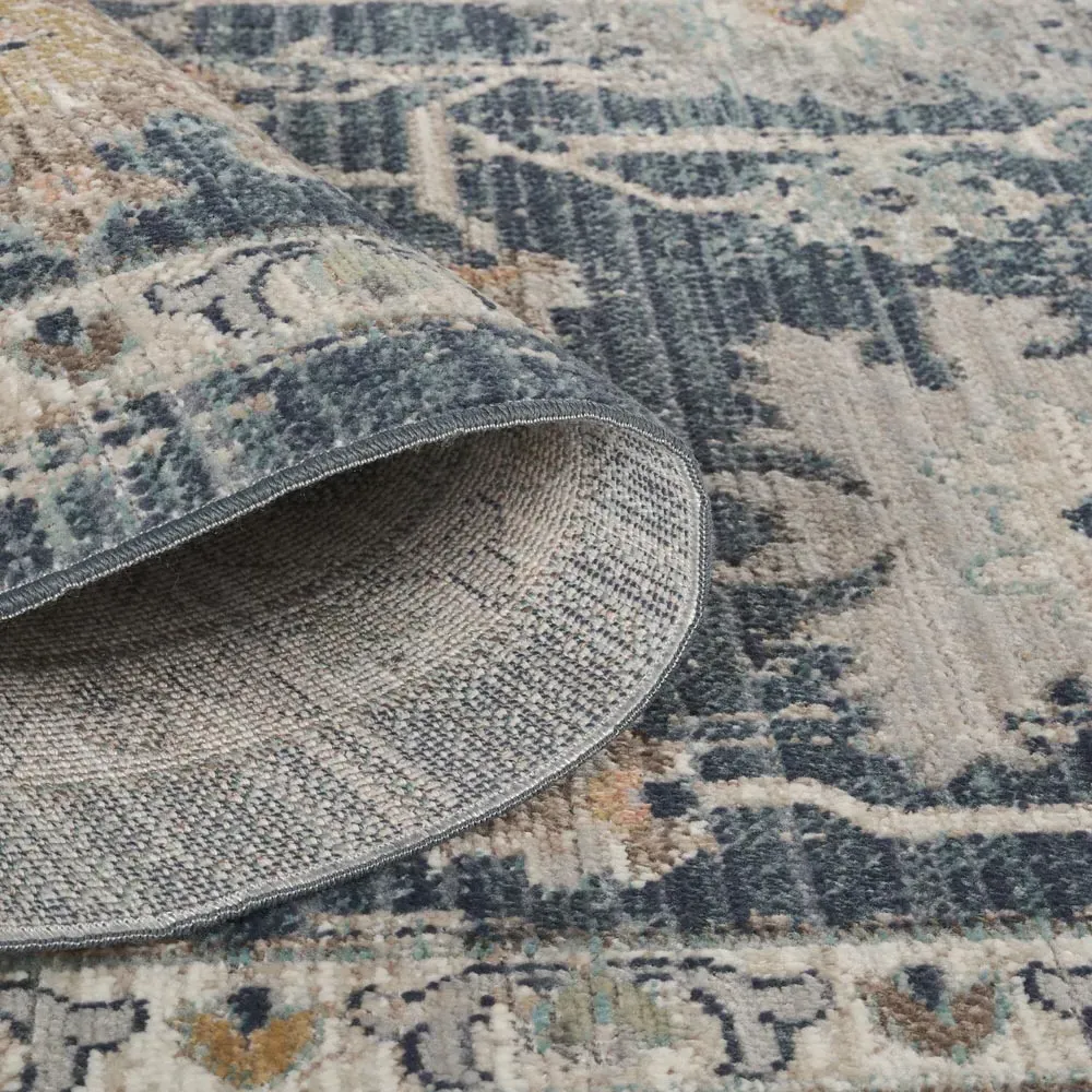 Maia Floral Non Slip Rug - Navy, Polypropylene