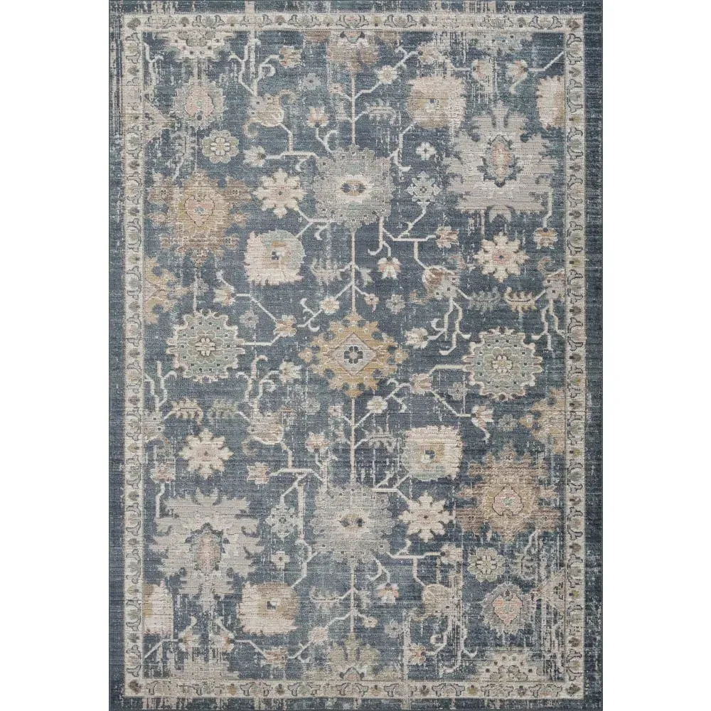 Maia Floral Non Slip Rug - Navy, Polypropylene