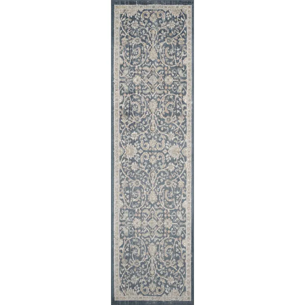 Maia Floral Non Slip Rug - Navy, Polypropylene