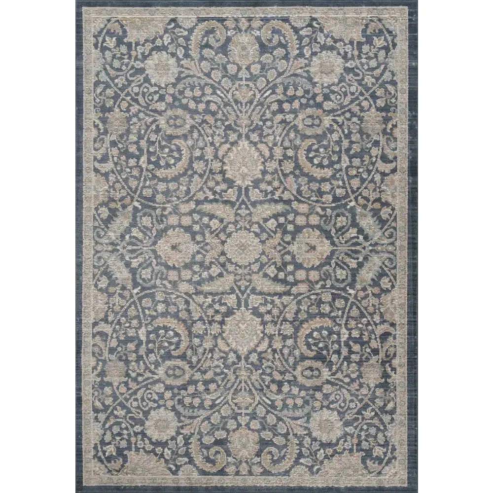 Maia Floral Non Slip Rug - Navy, Polypropylene