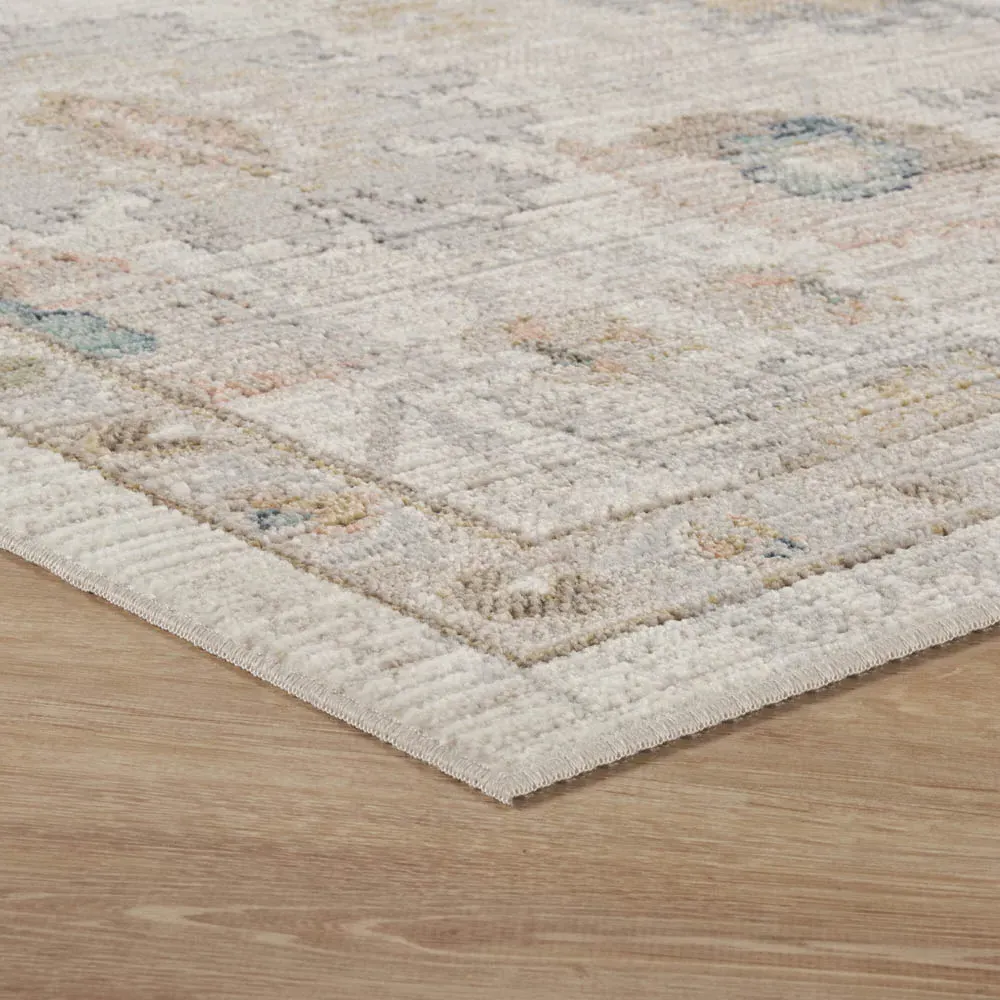 Maia Lagoon Floral Non Slip Rug - Beige, Polypropylene