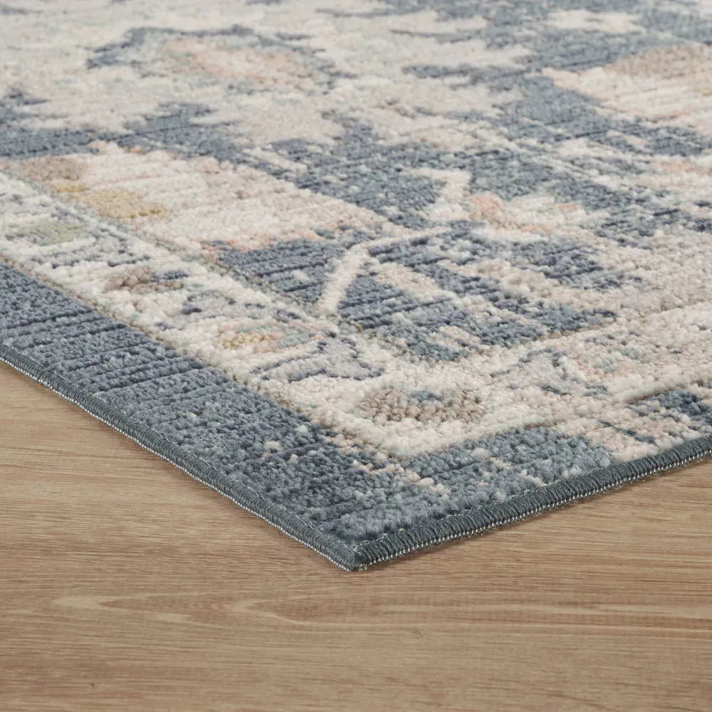 Maia Lagoon Floral Non Slip Rug - Blue, Polypropylene