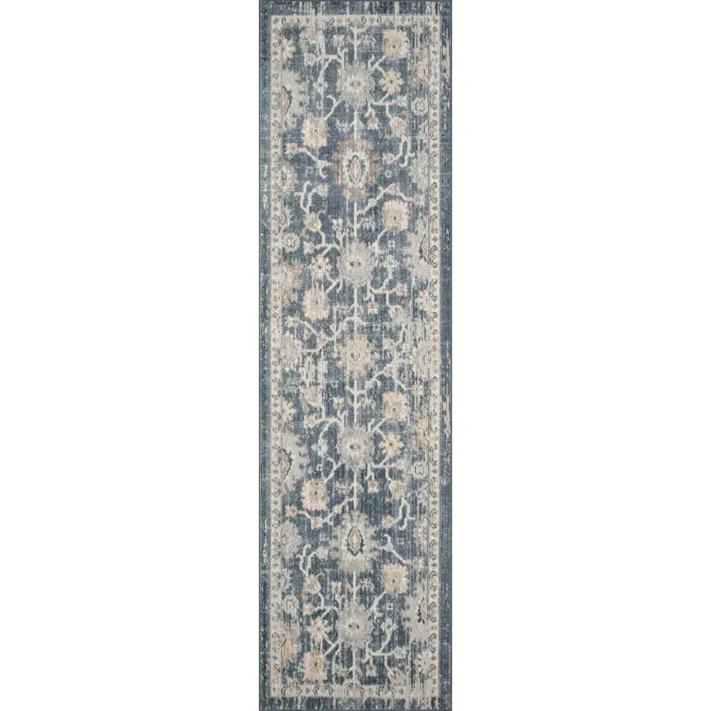Maia Lagoon Floral Non Slip Rug - Blue, Polypropylene