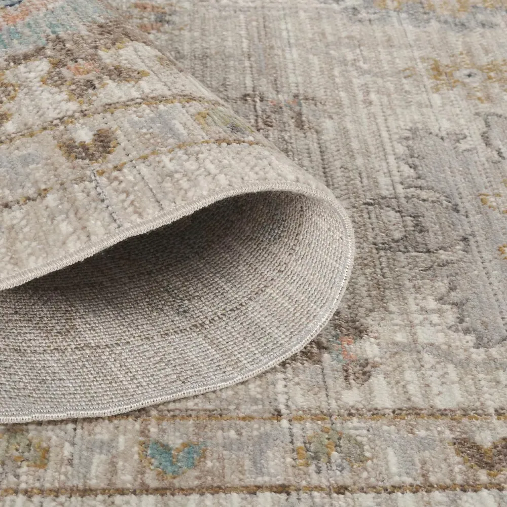 Maia Lagoon Floral Non Slip Rug - Cream, Polypropylene