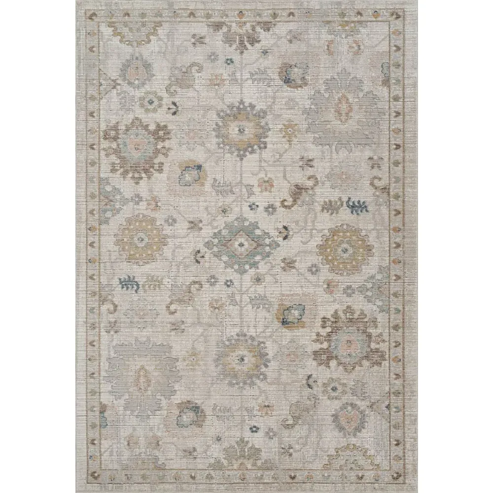 Maia Lagoon Floral Non Slip Rug - Cream, Polypropylene