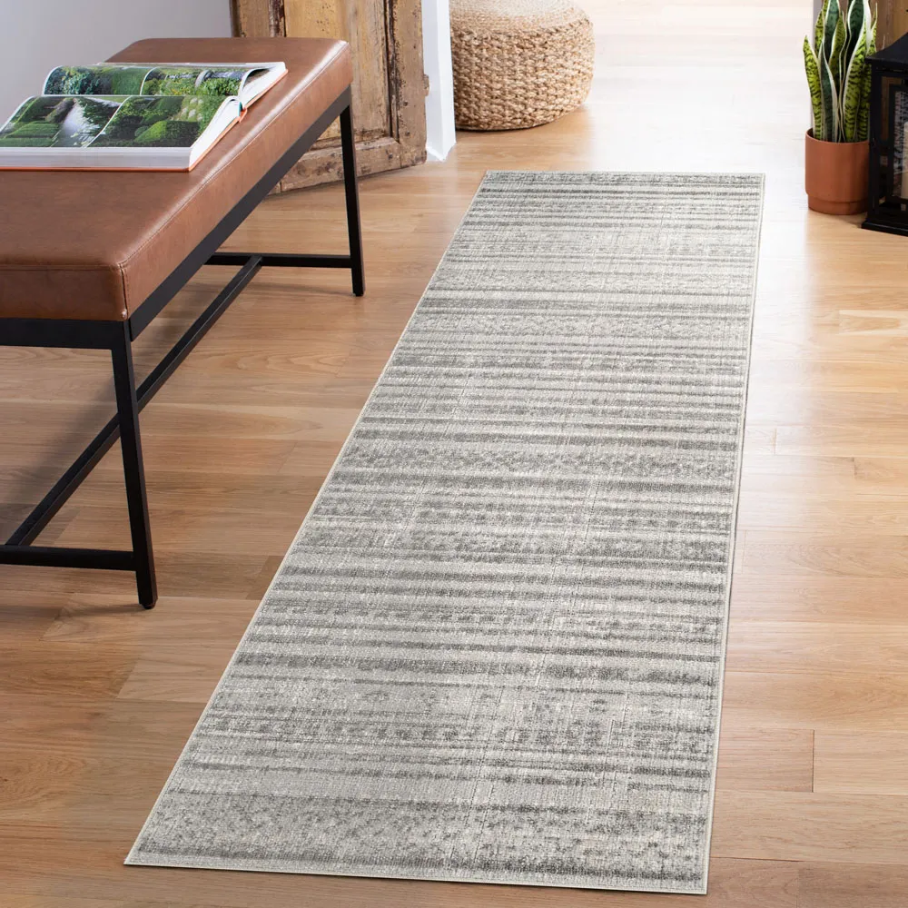 Maia Motif Non Slip Rug - Grey, Polypropylene