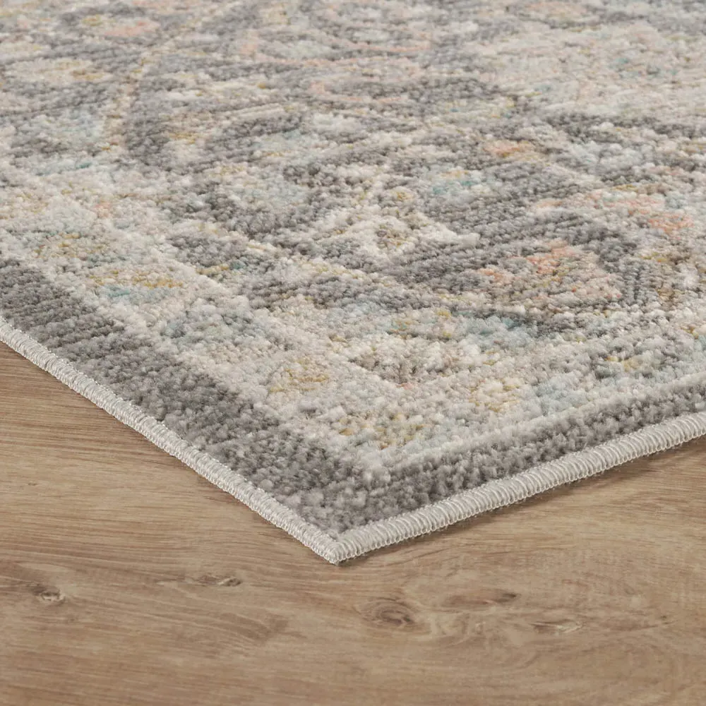 Maia Orchid Floral Non Slip Rug - Grey, Polypropylene