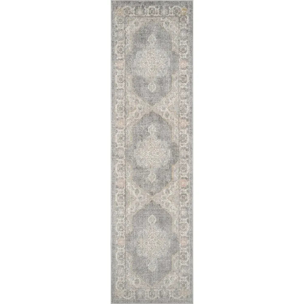 Maia Orchid Floral Non Slip Rug - Grey, Polypropylene