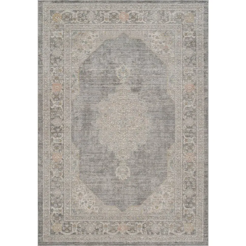 Maia Orchid Floral Non Slip Rug - Grey, Polypropylene