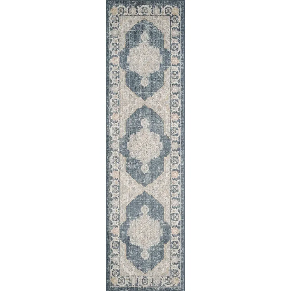 Maia Orchid Floral Non Slip Rug - Navy, Polypropylene