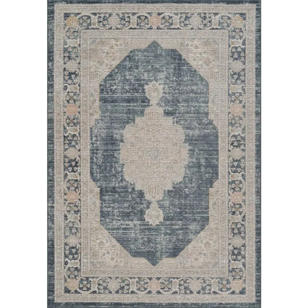 Maia Orchid Floral Non Slip Rug - Navy, Polypropylene