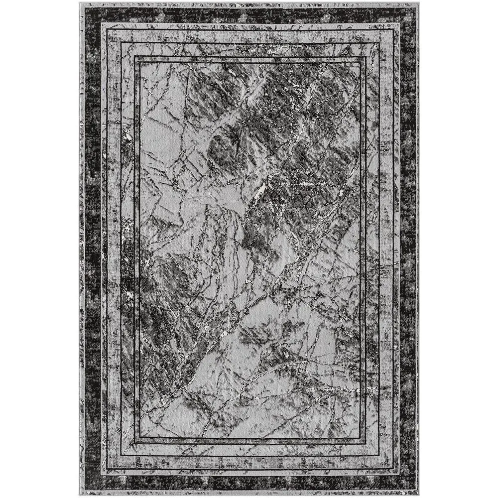 Obsidian Abstract Frame Rug - Grey, Polypropylene