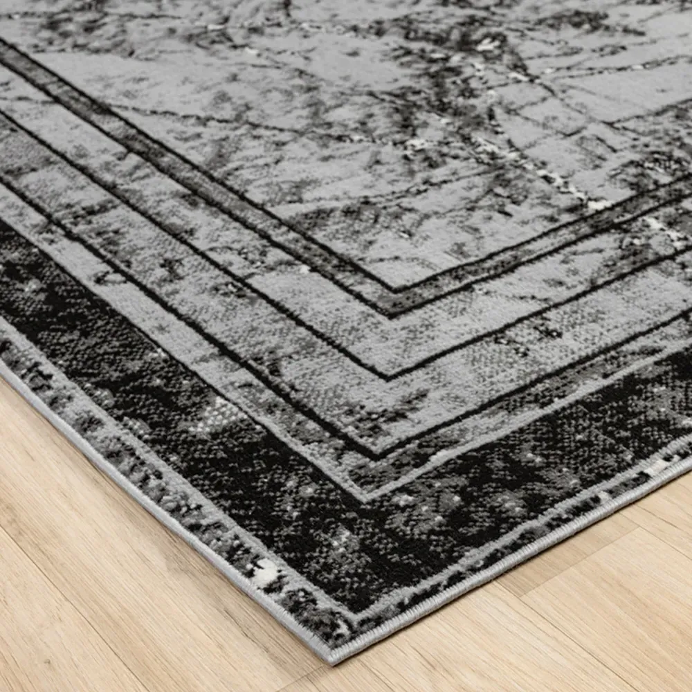 Obsidian Abstract Frame Rug - Grey, Polypropylene