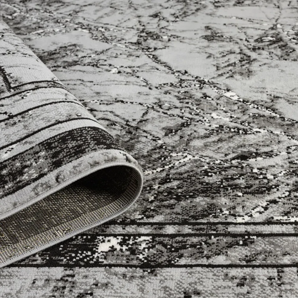 Obsidian Abstract Frame Rug - Grey, Polypropylene