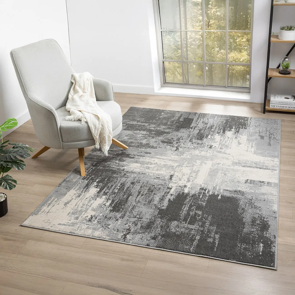 Obsidian Abstract Rug - Grey, Polypropylene