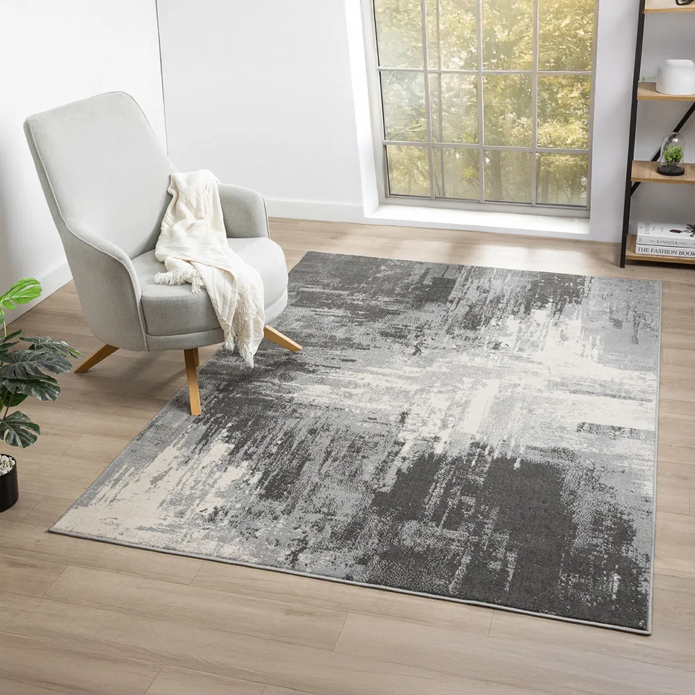 Obsidian Abstract Rug - Grey, Polypropylene