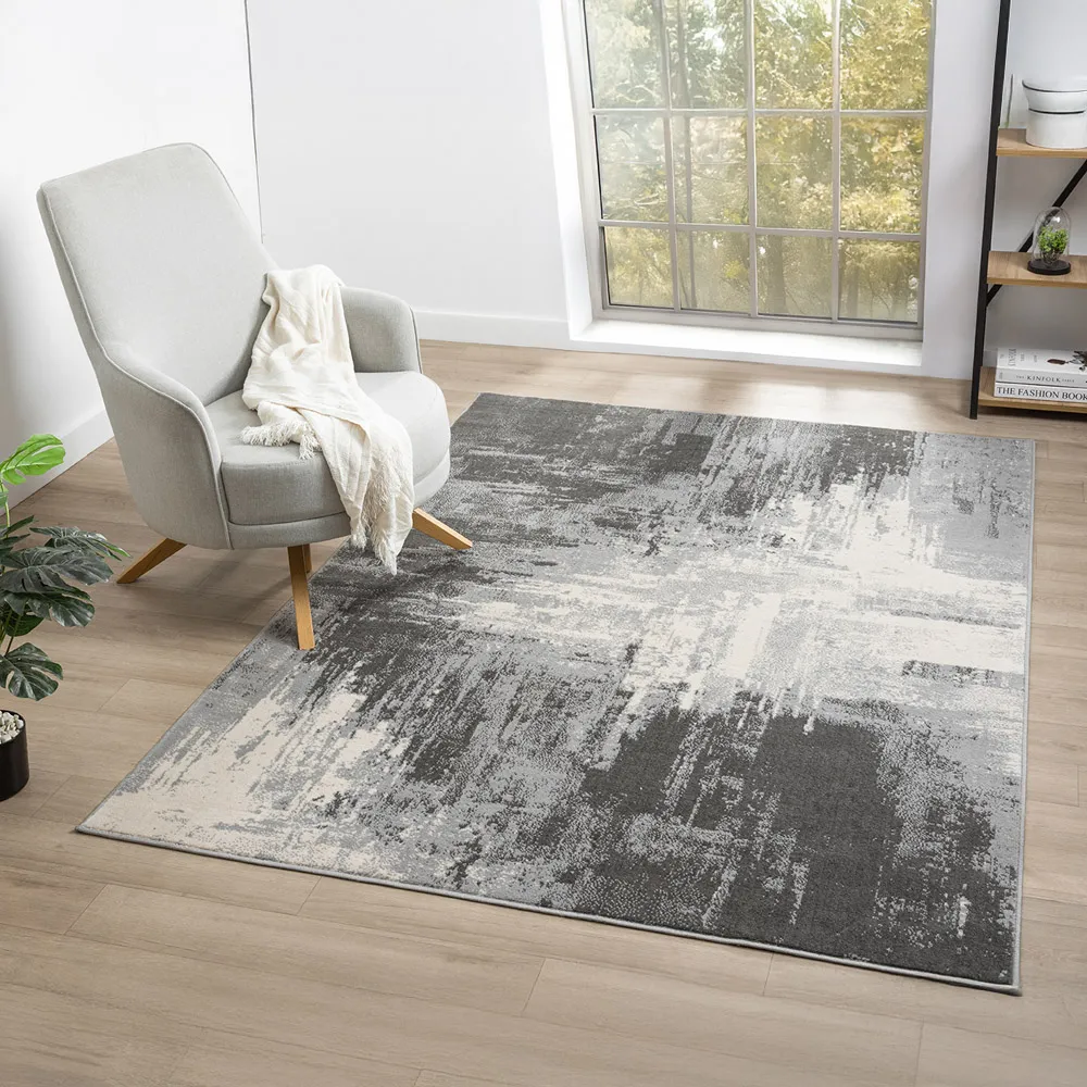 Obsidian Abstract Rug - Grey, Polypropylene