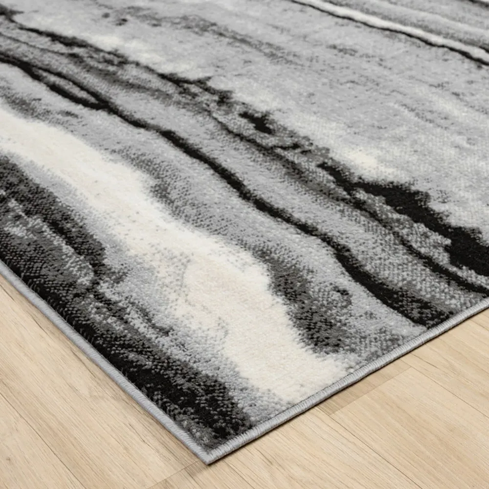 Obsidian Coast Waves Abstract Rug - Grey, Polypropylene