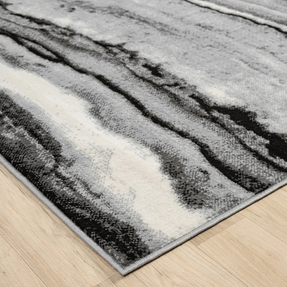 Obsidian Coast Waves Abstract Rug - Grey, Polypropylene