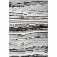 Obsidian Coast Waves Abstract Rug - Grey, Polypropylene