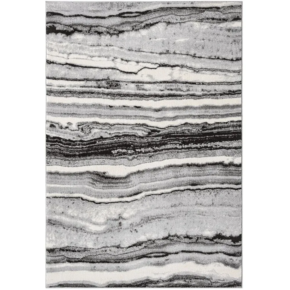 Obsidian Coast Waves Abstract Rug - Grey, Polypropylene