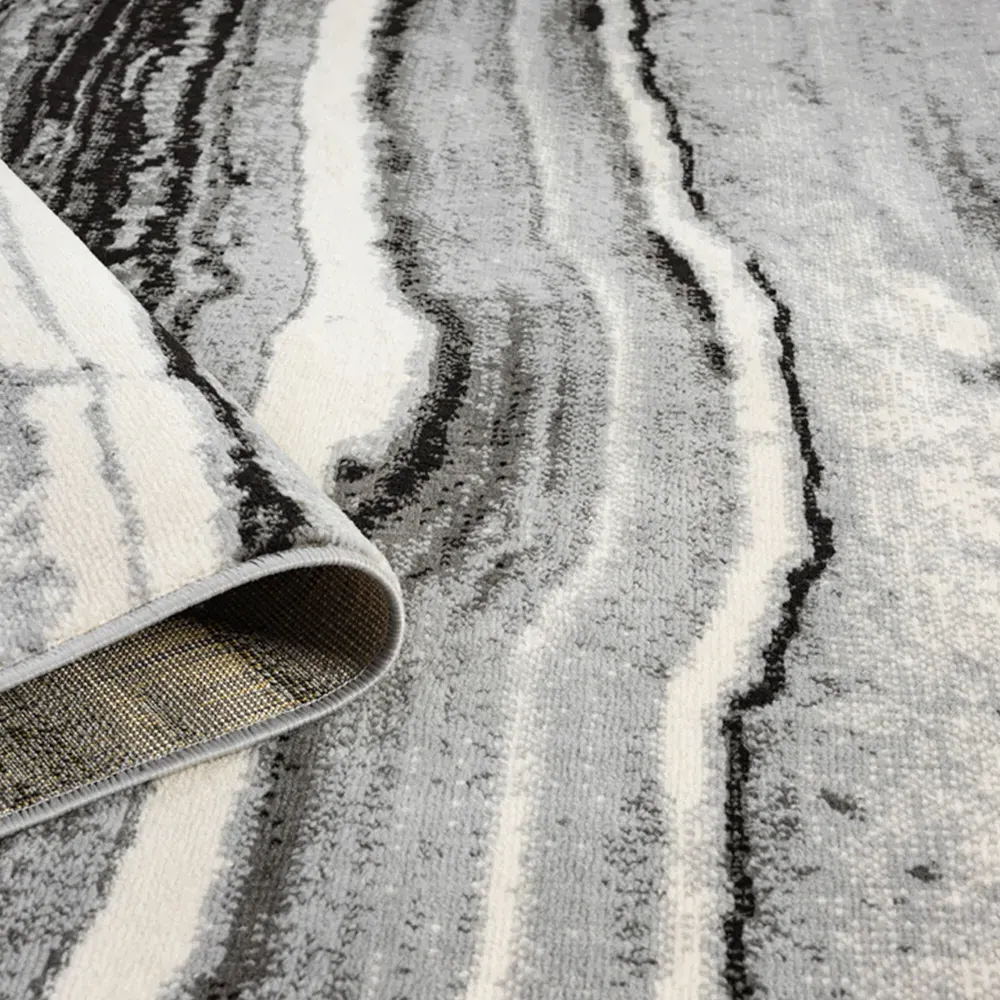 Obsidian Coast Waves Abstract Rug - Grey, Polypropylene