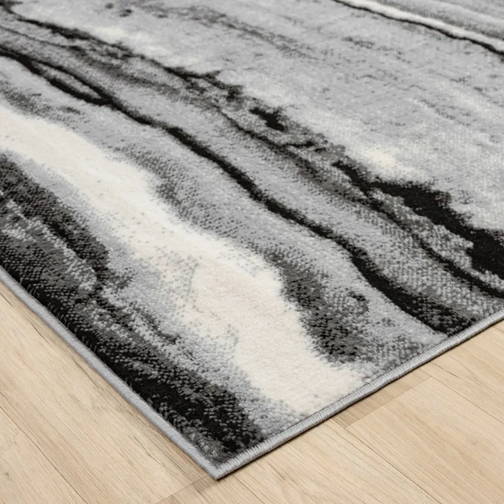 Obsidian Coast Waves Abstract Rug - Grey, Polypropylene