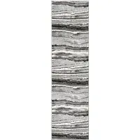 Obsidian Coast Waves Abstract Rug - Grey, Polypropylene