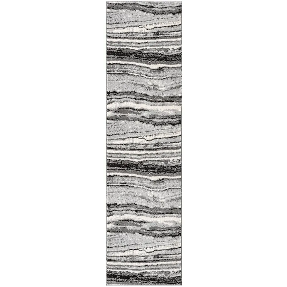 Obsidian Coast Waves Abstract Rug - Grey, Polypropylene image