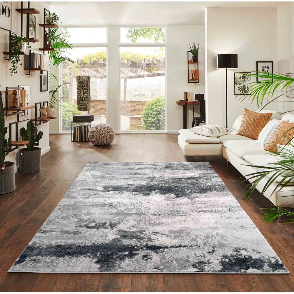 Onyx Abstract Area Rug - Silver