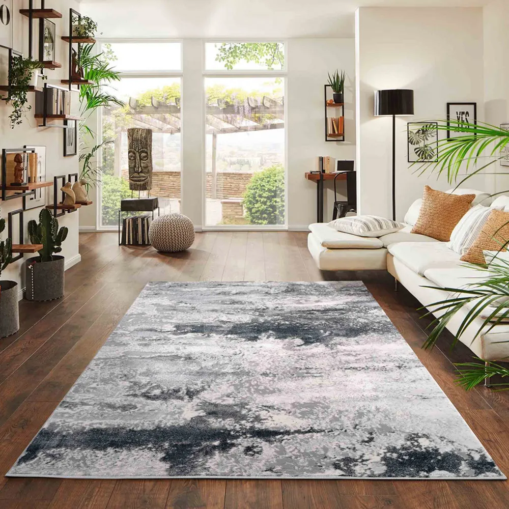 Onyx Abstract Area Rug - Silver
