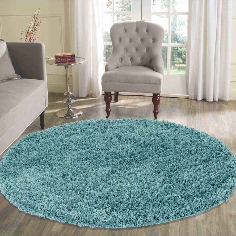 Oxford Round Shaggy Rug - Duck Egg, Polypropylene