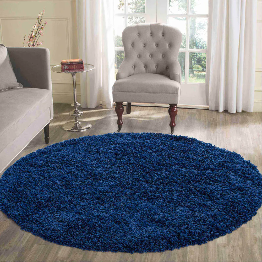 Oxford Round Shaggy Rug - Navy, Polypropylene