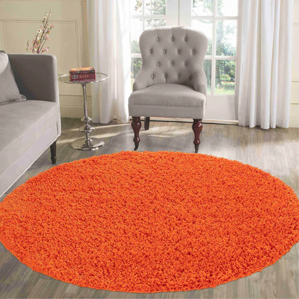 Oxford Round Shaggy Rug - Orange, Polypropylene