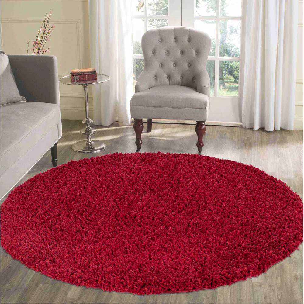 Oxford Round Shaggy Rug - Red, Polypropylene
