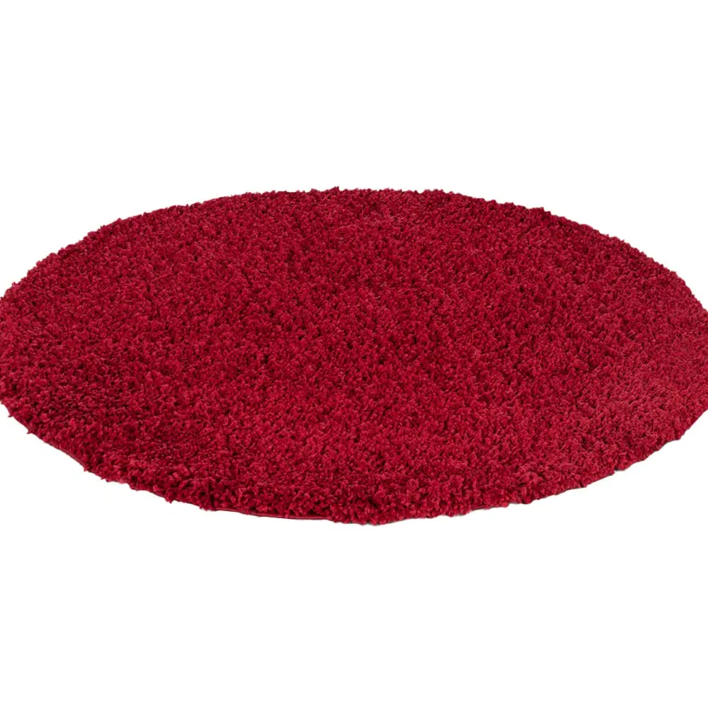 Oxford Round Shaggy Rug - Red, Polypropylene