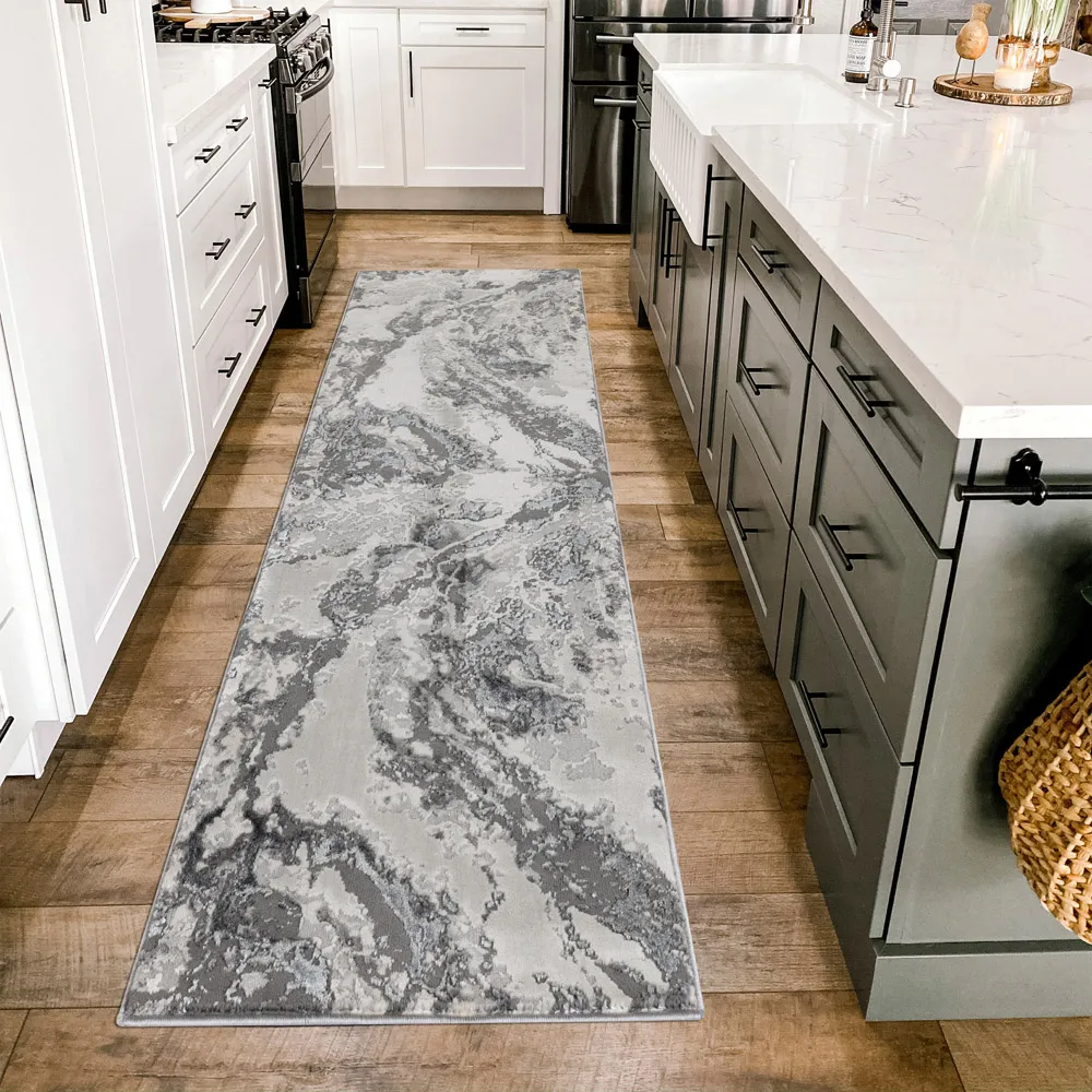 Picasso Waterflow Abstract Rug - Silver