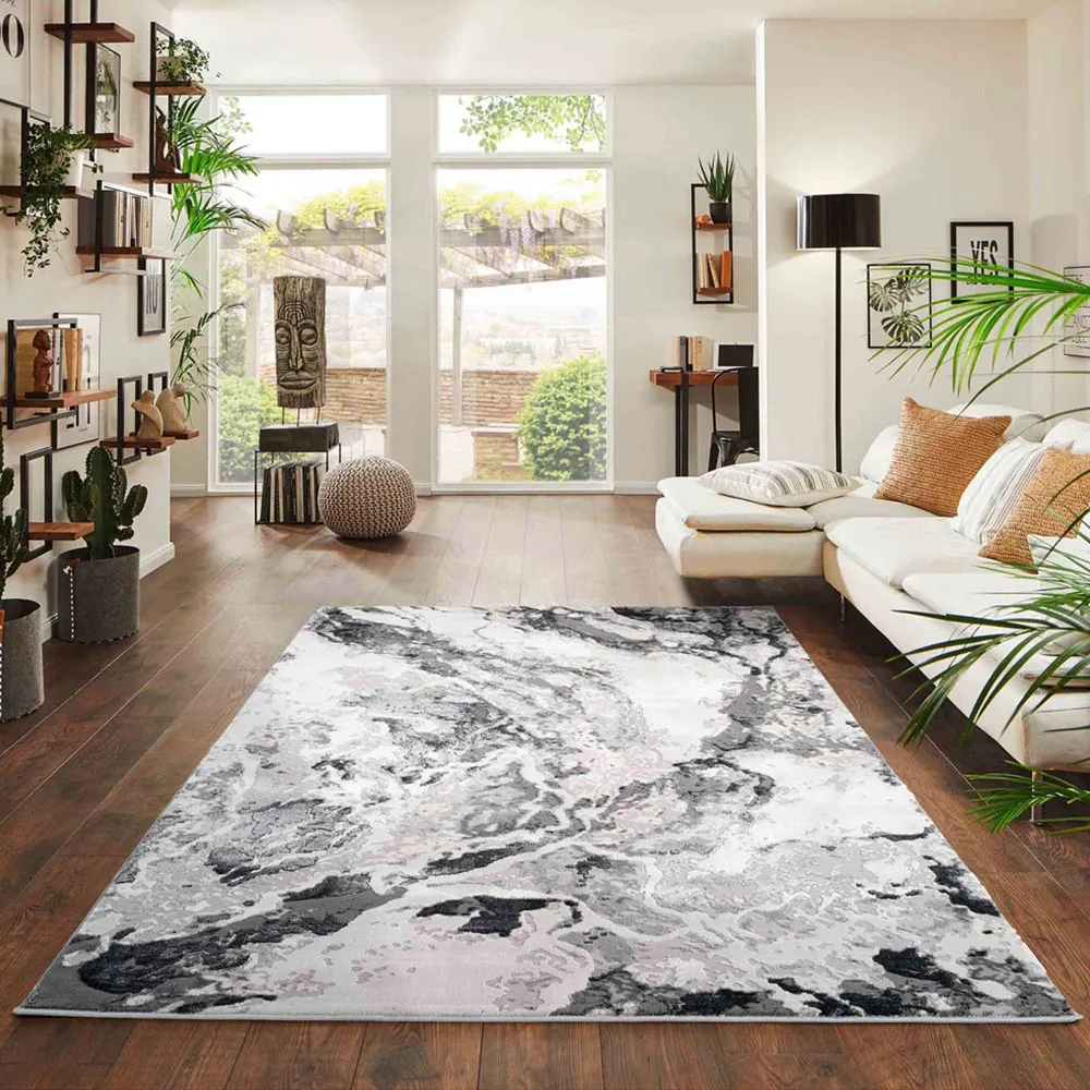 Picasso Waterflow Abstract Rug - Silver