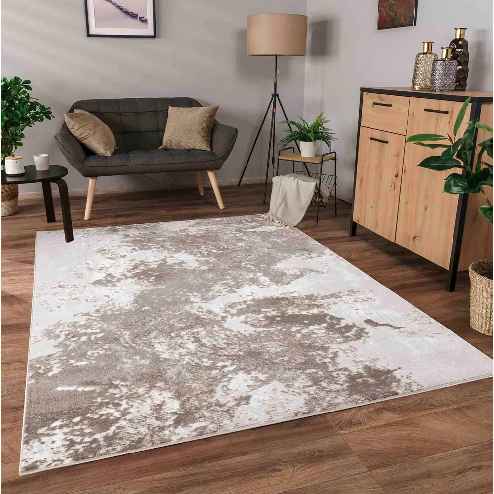 Serenity Abstract Grunge Texture Rug - Stone
