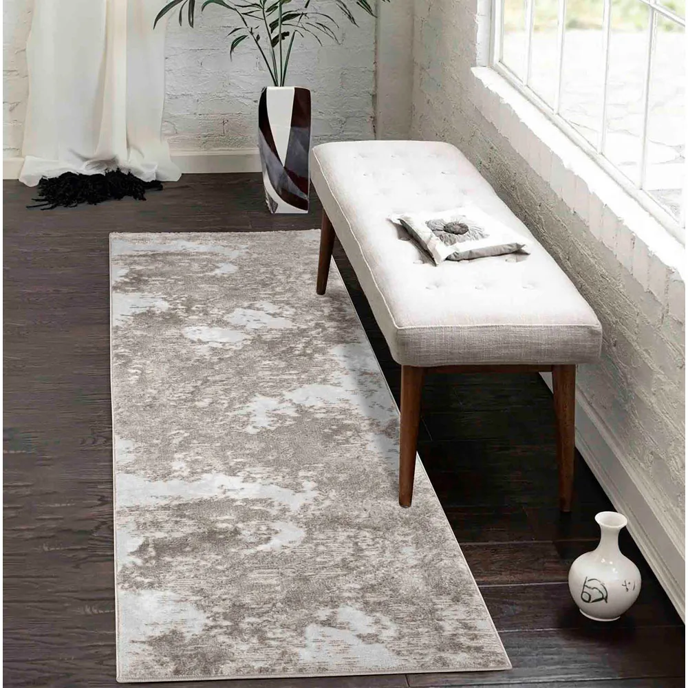 Serenity Abstract Sprayed Grunge Texture Rug - Stone