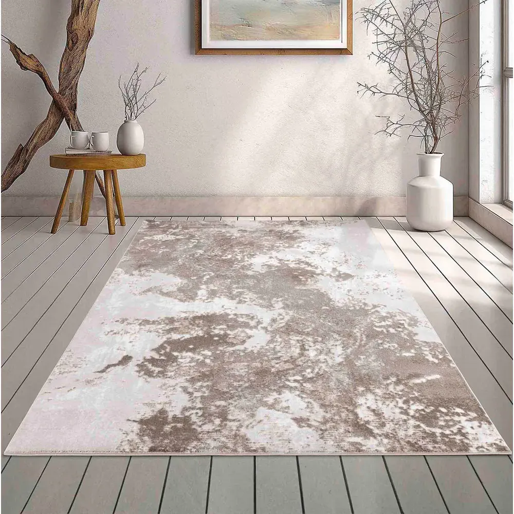 Serenity Abstract Sprayed Grunge Texture Rug - Stone