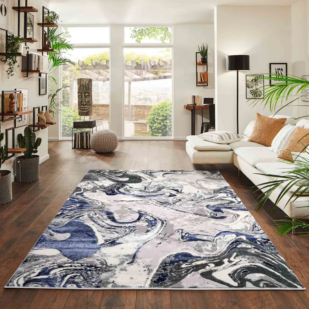 Solarius Abstract Area Rug - Navy