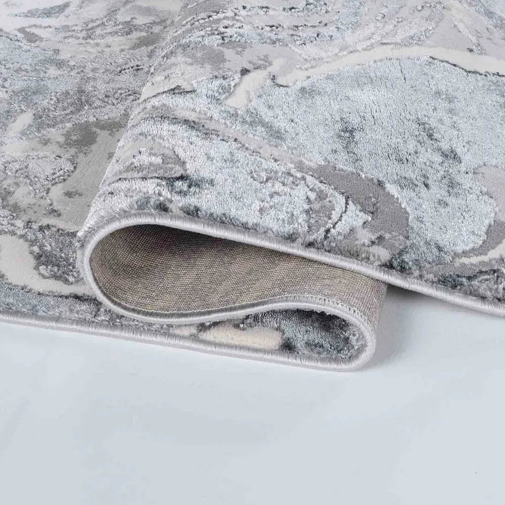 Solarius Grunge Marbling Abstract Area Rug - Silver