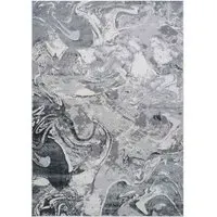 Solarius Grunge Marbling Abstract Area Rug - Silver
